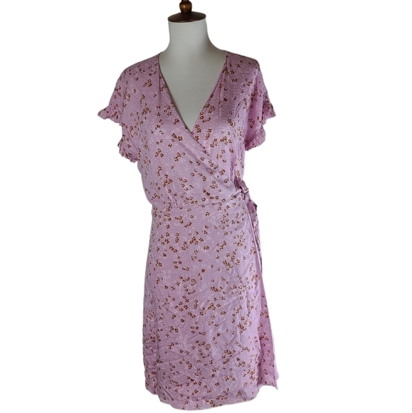 Joie Pink Floral Wrap Tie Waist Mini Dress XS NWT Summer Party Casual - Picture 2 of 7